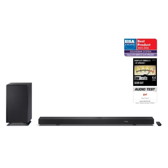 SHARP Q HT-SBW55121(BK) 5.1.2 Dolby Atmos / DTS:X hangprojektor vezeték nélküli mélynyomóval fekete SHARP Q HT-SBW55121(BK) 5.1.2 Dolby Atmos / DTS:X hangprojektor vezeték nélküli mélynyomóval fekete
