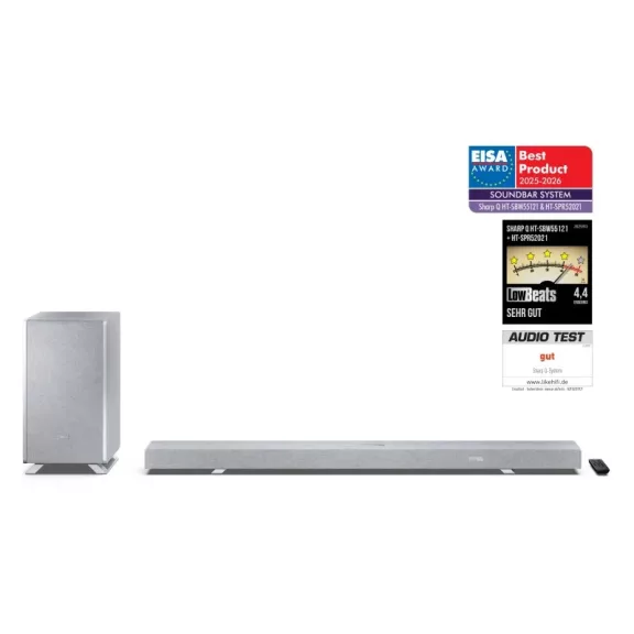 SHARP Q HT-SBW55121(SL) 5.1.2 Dolby Atmos / DTS:X hangprojektor vezeték nélküli mélynyomóval ezüst SHARP Q HT-SBW55121(SL) 5.1.2 Dolby Atmos / DTS:X hangprojektor vezeték nélküli mélynyomóval ezüst
