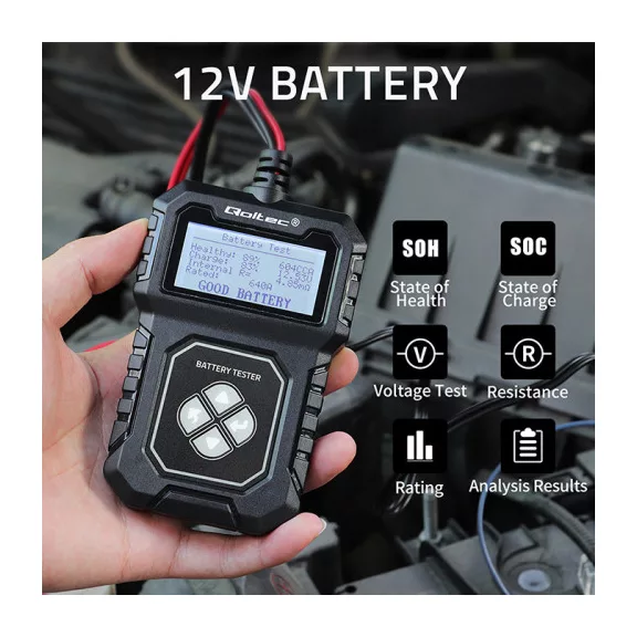Qoltec digitális akkumulátorteszter LCD kijelzővel 12V | AGM | GEL | STD | 30-220AH Qoltec digitális akkumulátorteszter LCD kijelzővel 12V | AGM | GEL | STD | 30-220AH