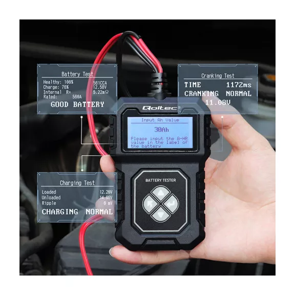 Qoltec digitális akkumulátorteszter LCD kijelzővel 12V | AGM | GEL | STD | 30-220AH Qoltec digitális akkumulátorteszter LCD kijelzővel 12V | AGM | GEL | STD | 30-220AH