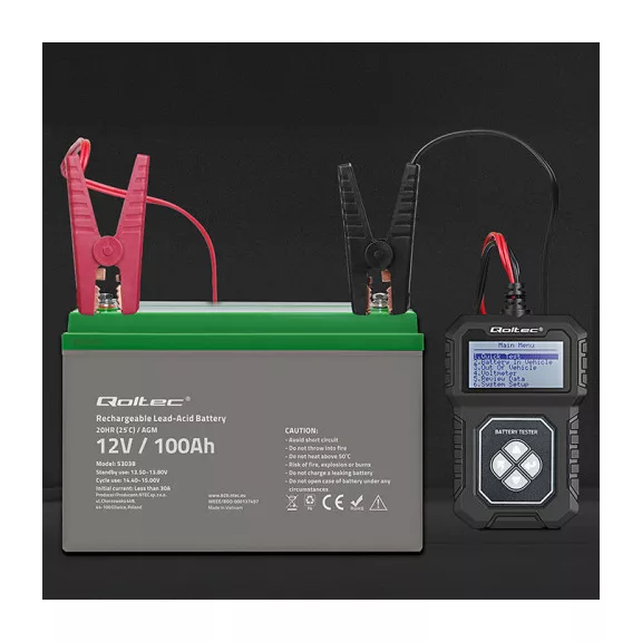 Qoltec digitális akkumulátorteszter LCD kijelzővel 12V | AGM | GEL | STD | 30-220AH Qoltec digitális akkumulátorteszter LCD kijelzővel 12V | AGM | GEL | STD | 30-220AH
