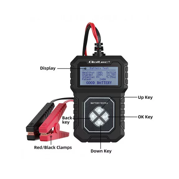 Qoltec digitális akkumulátorteszter LCD kijelzővel 12V | AGM | GEL | STD | 30-220AH Qoltec digitális akkumulátorteszter LCD kijelzővel 12V | AGM | GEL | STD | 30-220AH