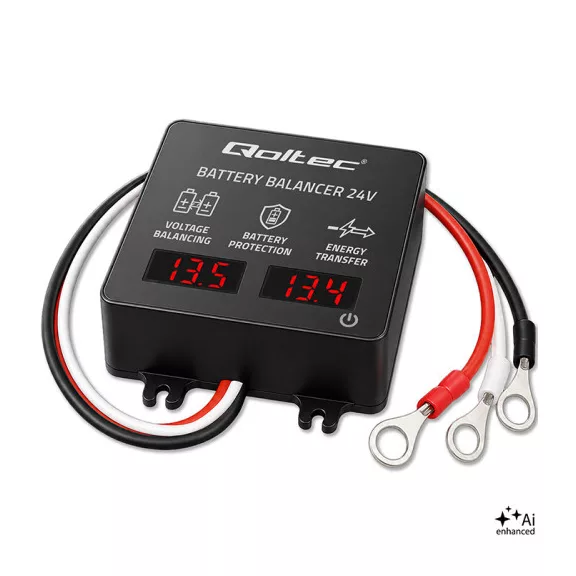 Qoltec Feszültségkiegyenlítő töltéskiegyenlítő 24V-os akkumulátorokhoz 2 x 12V | 5A | LiFePO4 AGM GEL Qoltec Feszültségkiegyenlítő töltéskiegyenlítő 24V-os akkumulátorokhoz 2 x 12V | 5A | LiFePO4 AGM GEL