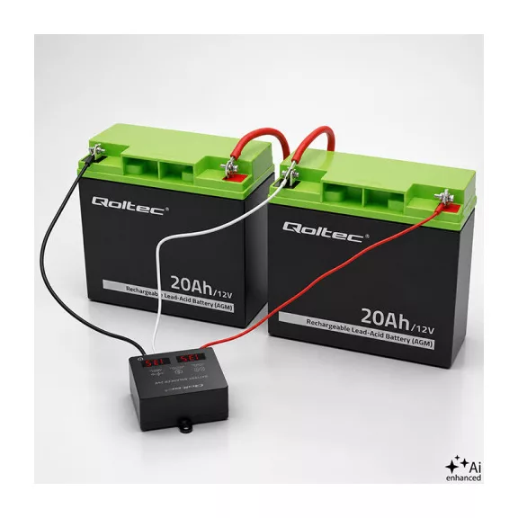 Qoltec Feszültségkiegyenlítő töltéskiegyenlítő 24V-os akkumulátorokhoz 2 x 12V | 5A | LiFePO4 AGM GEL Qoltec Feszültségkiegyenlítő töltéskiegyenlítő 24V-os akkumulátorokhoz 2 x 12V | 5A | LiFePO4 AGM GEL