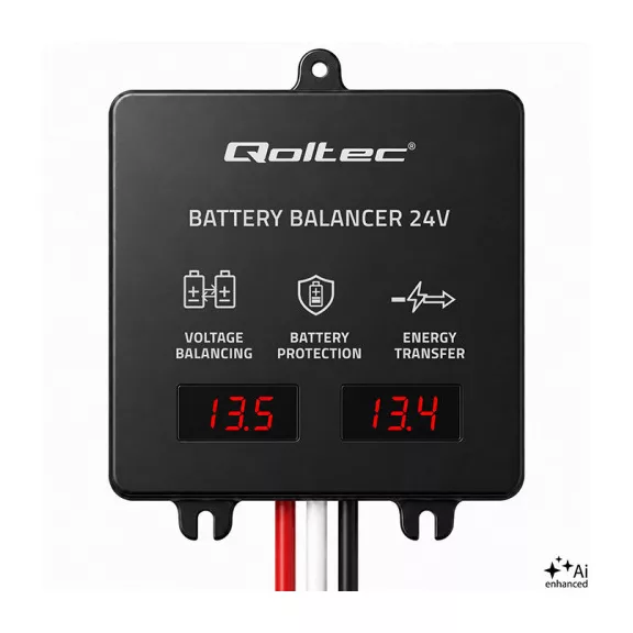 Qoltec Feszültségkiegyenlítő töltéskiegyenlítő 24V-os akkumulátorokhoz 2 x 12V | 5A | LiFePO4 AGM GEL Qoltec Feszültségkiegyenlítő töltéskiegyenlítő 24V-os akkumulátorokhoz 2 x 12V | 5A | LiFePO4 AGM GEL