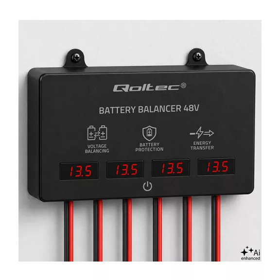 Qoltec Feszültség kiegyenlítő töltéskiegyenlítő 48V-os akkumulátorokhoz 4 x 12V | 10A | LiFePO4 AGM GEL Qoltec Feszültség kiegyenlítő töltéskiegyenlítő 48V-os akkumulátorokhoz 4 x 12V | 10A | LiFePO4 AGM GEL