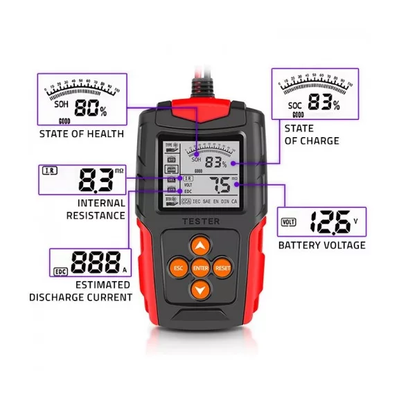 Qoltec LCD-kijelzős digitális akkumulátorteszter | 12 V | 24 V | 3 Ah–200 Ah Qoltec LCD-kijelzős digitális akkumulátorteszter | 12 V | 24 V | 3 Ah–200 Ah