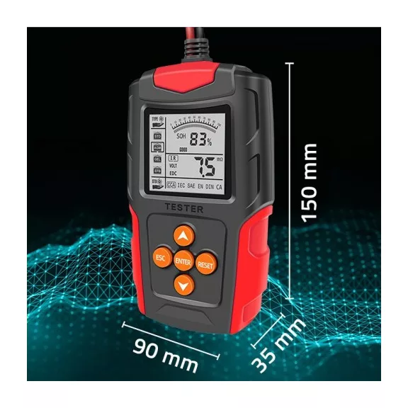 Qoltec LCD-kijelzős digitális akkumulátorteszter | 12 V | 24 V | 3 Ah–200 Ah Qoltec LCD-kijelzős digitális akkumulátorteszter | 12 V | 24 V | 3 Ah–200 Ah