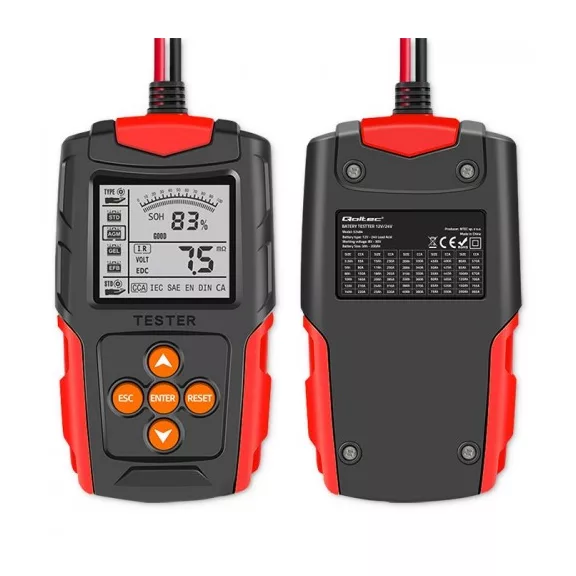 Qoltec LCD-kijelzős digitális akkumulátorteszter | 12 V | 24 V | 3 Ah–200 Ah Qoltec LCD-kijelzős digitális akkumulátorteszter | 12 V | 24 V | 3 Ah–200 Ah