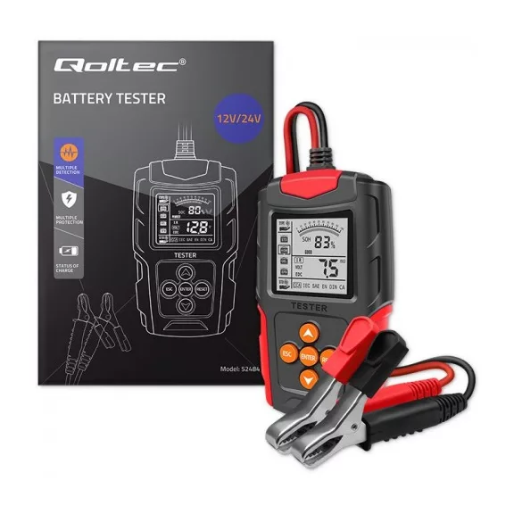 Qoltec LCD-kijelzős digitális akkumulátorteszter | 12 V | 24 V | 3 Ah–200 Ah Qoltec LCD-kijelzős digitális akkumulátorteszter | 12 V | 24 V | 3 Ah–200 Ah