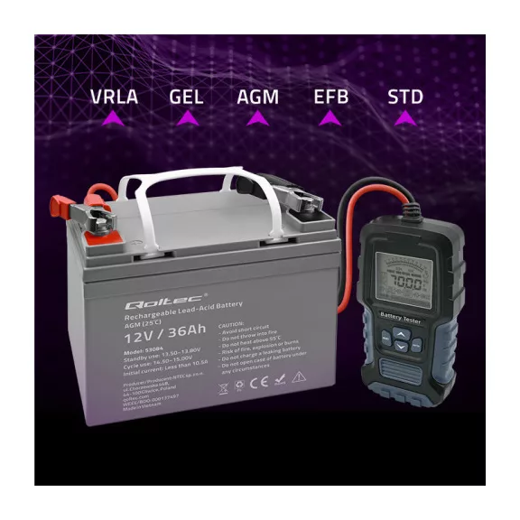 Qoltec LCD kijelzős digitális akkumulátorteszter | 12V | 24V | 3Ah–250Ah Qoltec LCD kijelzős digitális akkumulátorteszter | 12V | 24V | 3Ah–250Ah