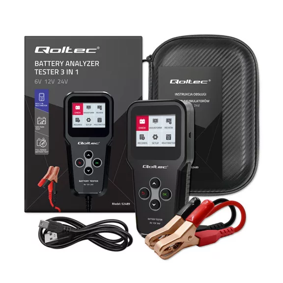 Qoltec 3 az 1-ben digitális akkumulátor-analizátor és teszter LCD-kijelzővel, többnyelvű, 6V | 12V | 24V | 10Ah-200Ah Qoltec 3 az 1-ben digitális akkumulátor-analizátor és teszter LCD-kijelzővel, többnyelvű, 6V | 12V | 24V | 10Ah-200Ah