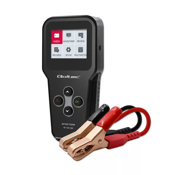 Qoltec 3 az 1-ben digitális akkumulátor-analizátor és teszter LCD-kijelzővel, többnyelvű, 6V | 12V | 24V | 10Ah-200Ah Qoltec 3 az 1-ben digitális akkumulátor-analizátor és teszter LCD-kijelzővel, többnyelvű, 6V | 12V | 24V | 10Ah-200Ah