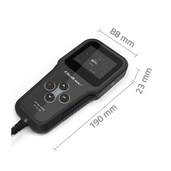 Qoltec 3 az 1-ben digitális akkumulátor-analizátor és teszter LCD-kijelzővel, többnyelvű, 6V | 12V | 24V | 10Ah-200Ah Qoltec 3 az 1-ben digitális akkumulátor-analizátor és teszter LCD-kijelzővel, többnyelvű, 6V | 12V | 24V | 10Ah-200Ah