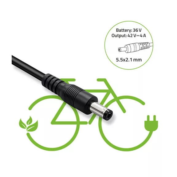 Qoltec gyorstöltő elektromos kerékpárhoz és elektromos rollerhez, 36V | 42V | 4A | 5.5*2.1 + tápkábel Qoltec gyorstöltő elektromos kerékpárhoz és elektromos rollerhez, 36V | 42V | 4A | 5.5*2.1 + tápkábel