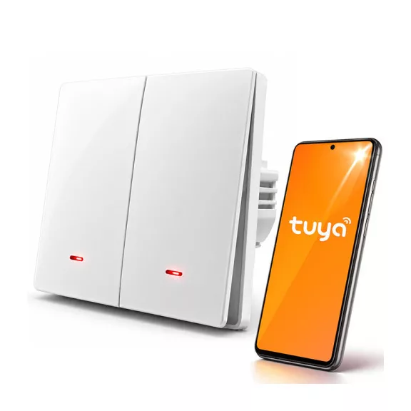Qoltec intelligens, kétkörös világításkapcsoló | Wi‑Fi | Időzítő | Tuya | Smart life | Fehér Qoltec intelligens, kétkörös világításkapcsoló | Wi‑Fi | Időzítő | Tuya | Smart life | Fehér