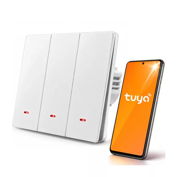 Qoltec intelligens, háromkörös világításkapcsoló | Wi-Fi | Időzítő | Tuya | Smart life | Fehér Qoltec intelligens, háromkörös világításkapcsoló | Wi-Fi | Időzítő | Tuya | Smart life | Fehér