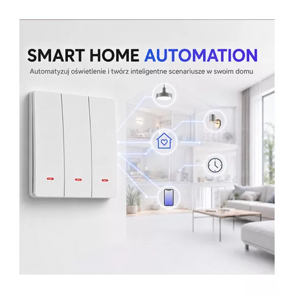 Qoltec intelligens, háromkörös világításkapcsoló | Wi-Fi | Időzítő | Tuya | Smart life | Fehér Qoltec intelligens, háromkörös világításkapcsoló | Wi-Fi | Időzítő | Tuya | Smart life | Fehér