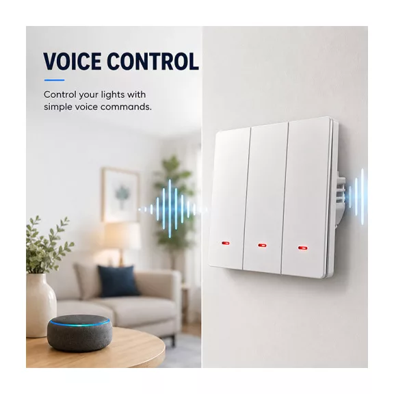 Qoltec intelligens, háromkörös világításkapcsoló | Wi-Fi | Időzítő | Tuya | Smart life | Fehér Qoltec intelligens, háromkörös világításkapcsoló | Wi-Fi | Időzítő | Tuya | Smart life | Fehér