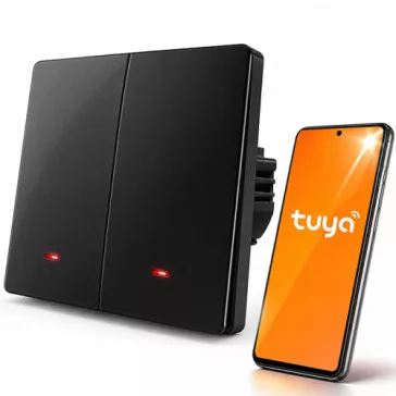 Qoltec Smart 2-Gang Light Switch | Wi‑Fi | Időzítő | Tuya | Smart life | Fekete