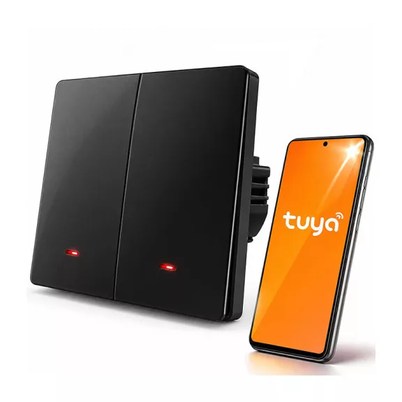 Qoltec Smart 2-Gang Light Switch | Wi‑Fi | Időzítő | Tuya | Smart life | Fekete Qoltec Smart 2-Gang Light Switch | Wi‑Fi | Időzítő | Tuya | Smart life | Fekete