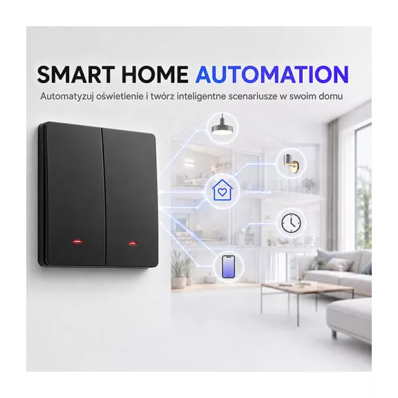 Qoltec Smart 2-Gang Light Switch | Wi‑Fi | Időzítő | Tuya | Smart life | Fekete Qoltec Smart 2-Gang Light Switch | Wi‑Fi | Időzítő | Tuya | Smart life | Fekete
