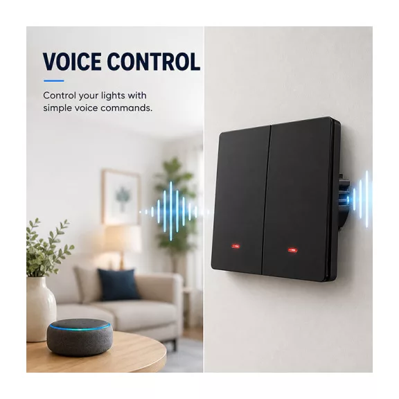 Qoltec Smart 2-Gang Light Switch | Wi‑Fi | Időzítő | Tuya | Smart life | Fekete Qoltec Smart 2-Gang Light Switch | Wi‑Fi | Időzítő | Tuya | Smart life | Fekete