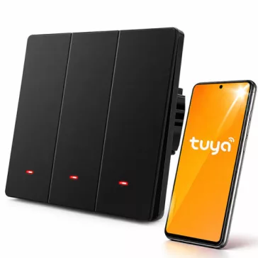   Qoltec Smart 3-as világításkapcsoló | Wi-Fi | Időzítő | Tuya | Smart life | Fekete