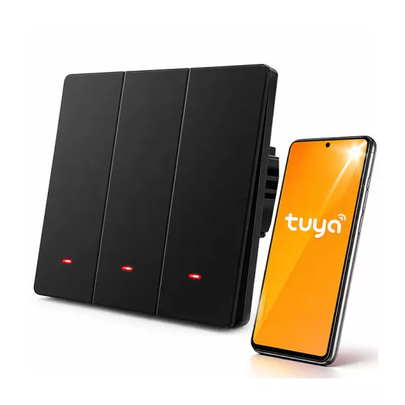 Qoltec Smart 3-as világításkapcsoló | Wi-Fi | Időzítő | Tuya | Smart life | Fekete Qoltec Smart 3-as világításkapcsoló | Wi-Fi | Időzítő | Tuya | Smart life | Fekete