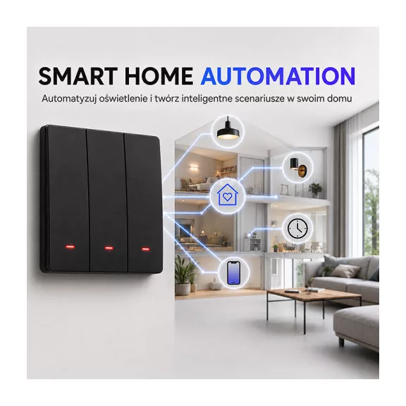 Qoltec Smart 3-as világításkapcsoló | Wi-Fi | Időzítő | Tuya | Smart life | Fekete Qoltec Smart 3-as világításkapcsoló | Wi-Fi | Időzítő | Tuya | Smart life | Fekete