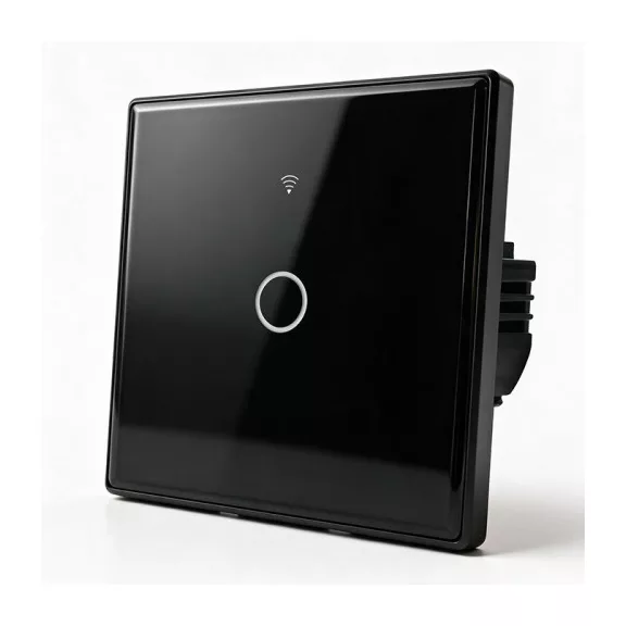 Qoltec Smart Touch 1-es villanykapcsoló | Wi-Fi | Időzítő | Tuya | Smart Life | Edzett üveg | Fekete