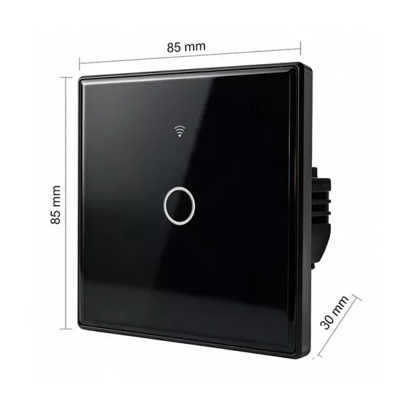 Qoltec Smart Touch 1-es villanykapcsoló | Wi-Fi | Időzítő | Tuya | Smart Life | Edzett üveg | Fekete