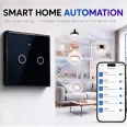   Qoltec Smart Touch kétbillentyűs világításkapcsoló | Wi-Fi | Időzítő | Tuya | Smart Life | Edzett üveg | Fekete