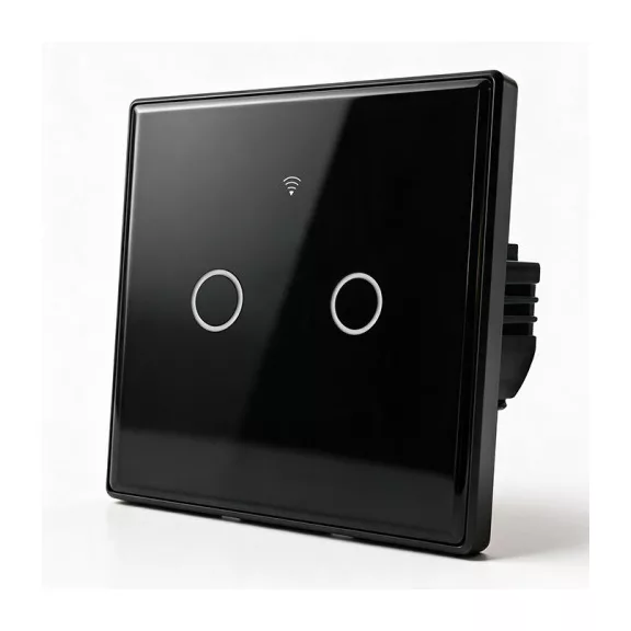 Qoltec Smart Touch kétbillentyűs világításkapcsoló | Wi-Fi | Időzítő | Tuya | Smart Life | Edzett üveg | Fekete