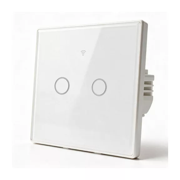 Qoltec Smart Touch 2-Gang világításkapcsoló | Wi-Fi | időzítő | Tuya | Smart Life | edzett üveg | fehér