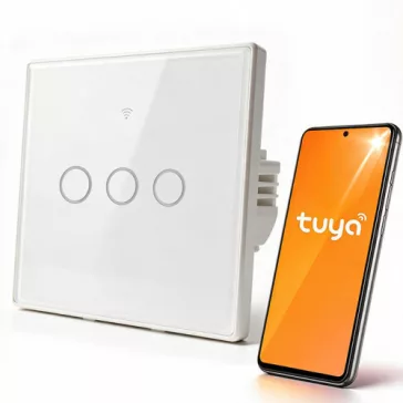 Qoltec Smart Touch 3-gang világításkapcsoló | Wi-Fi | Időzítő | Tuya | Smart Life | Edzett üveg | Fehér