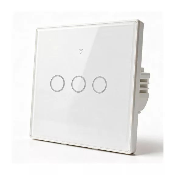 Qoltec Smart Touch 3-gang világításkapcsoló | Wi-Fi | Időzítő | Tuya | Smart Life | Edzett üveg | Fehér