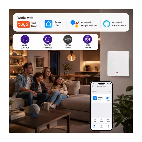Qoltec Smart egyes villanykapcsoló | Wi‑Fi | Időzítő | Tuya | Smart life | Fehér