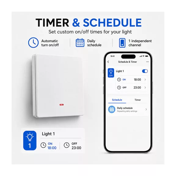 Qoltec Smart egyes villanykapcsoló | Wi‑Fi | Időzítő | Tuya | Smart life | Fehér