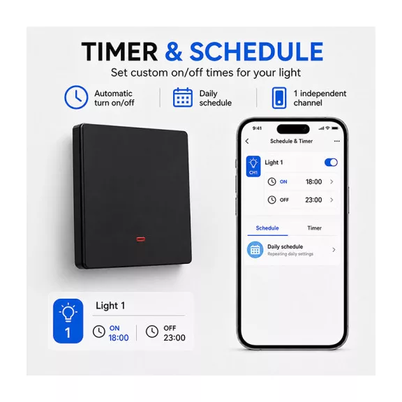 Qoltec Smart 1-es világításkapcsoló | Wi‑Fi | Időzítő | Tuya | Smart life | Fekete Qoltec Smart 1-es világításkapcsoló | Wi‑Fi | Időzítő | Tuya | Smart life | Fekete