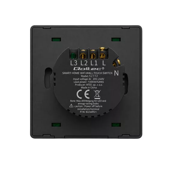 Qoltec Smart 1-es világításkapcsoló | Wi‑Fi | Időzítő | Tuya | Smart life | Fekete Qoltec Smart 1-es világításkapcsoló | Wi‑Fi | Időzítő | Tuya | Smart life | Fekete