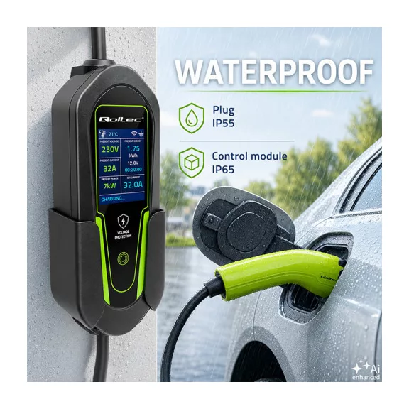 Qoltec Mobil EV töltő állítható 2in1 Type2 | 7kW | 230V | CEE 32A | Wi-fi | LCD | Hordozható | Wallbox | 5m Qoltec Mobil EV töltő állítható 2in1 Type2 | 7kW | 230V | CEE 32A | Wi-fi | LCD | Hordozható | Wallbox | 5m