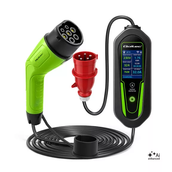 Qoltec Mobil EV töltő állítható 2in1 Type2 | 7kW | 230V | CEE 32A | Wi-fi | LCD | Hordozható | Wallbox | 5m Qoltec Mobil EV töltő állítható 2in1 Type2 | 7kW | 230V | CEE 32A | Wi-fi | LCD | Hordozható | Wallbox | 5m