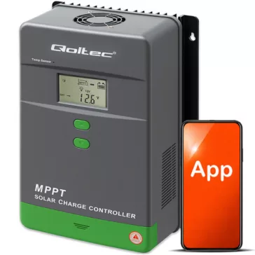   Qoltec MPPT napelemes töltésvezérlő hőmérséklet-érzékelővel 60A | 12V / 24V | LCD | Bluetooth | APP | GEL | LiFePO4