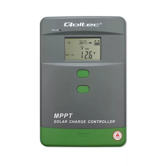 Qoltec MPPT napelemes töltésvezérlő hőmérséklet-érzékelővel 60A | 12V / 24V | LCD | Bluetooth | APP | GEL | LiFePO4 Qoltec MPPT napelemes töltésvezérlő hőmérséklet-érzékelővel 60A | 12V / 24V | LCD | Bluetooth | APP | GEL | LiFePO4