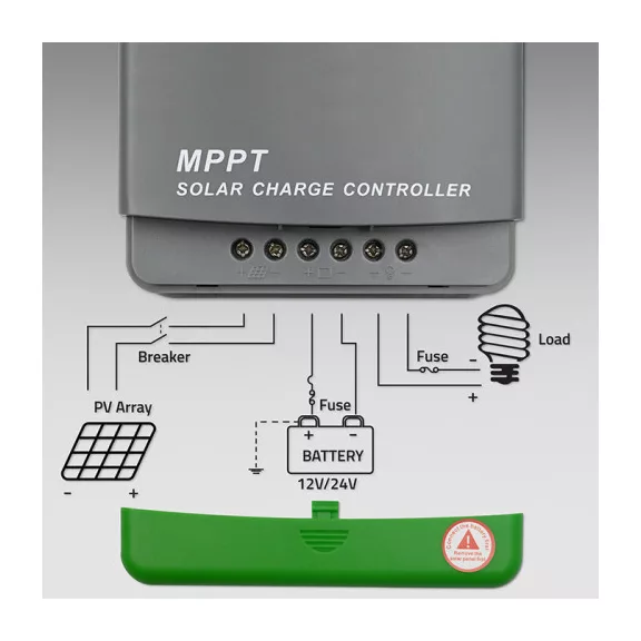 Qoltec napelemes MPPT töltésvezérlő hőmérséklet-érzékelővel, 10A | 12V / 24V | LCD | 2 × USB | GEL | LiFePO4 Qoltec napelemes MPPT töltésvezérlő hőmérséklet-érzékelővel, 10A | 12V / 24V | LCD | 2 × USB | GEL | LiFePO4