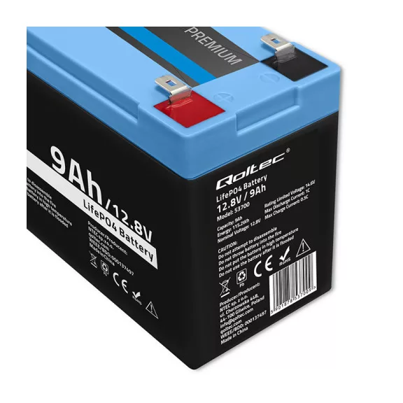 Qoltec LiFePO4 lítium-vas-foszfát akkumulátor | 12.8V | 9Ah | 115.2Wh | BMS Qoltec LiFePO4 lítium-vas-foszfát akkumulátor | 12.8V | 9Ah | 115.2Wh | BMS