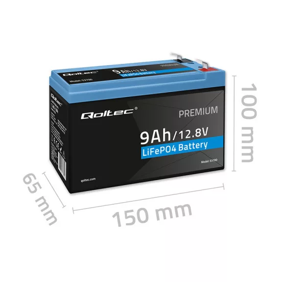 Qoltec LiFePO4 lítium-vas-foszfát akkumulátor | 12.8V | 9Ah | 115.2Wh | BMS Qoltec LiFePO4 lítium-vas-foszfát akkumulátor | 12.8V | 9Ah | 115.2Wh | BMS
