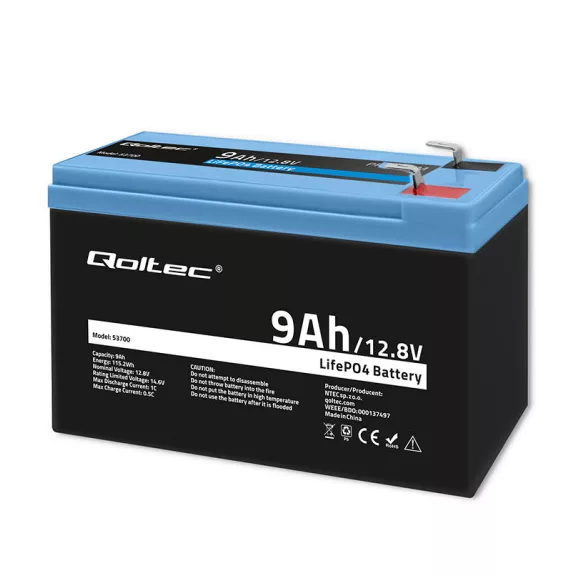 Qoltec LiFePO4 lítium-vas-foszfát akkumulátor | 12.8V | 9Ah | 115.2Wh | BMS Qoltec LiFePO4 lítium-vas-foszfát akkumulátor | 12.8V | 9Ah | 115.2Wh | BMS