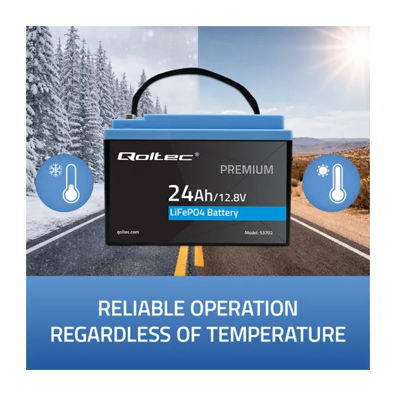 Qoltec LiFePO4 lítium-vas-foszfát akkumulátor | 12.8V | 24Ah | 307.2Wh | BMS Qoltec LiFePO4 lítium-vas-foszfát akkumulátor | 12.8V | 24Ah | 307.2Wh | BMS